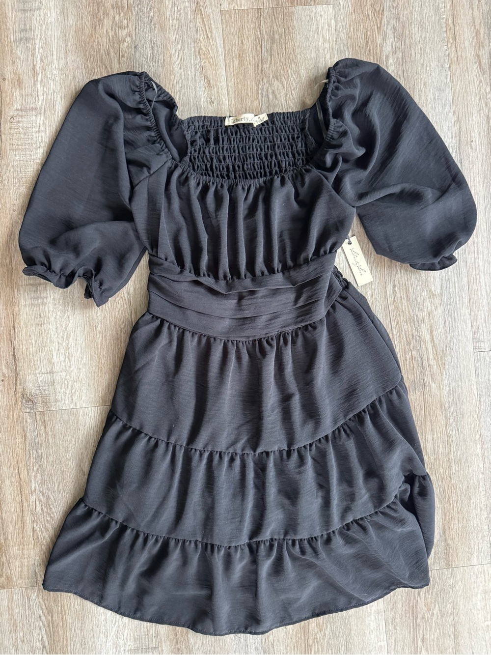 Liberty Love Black Puff Sleeve Tiered Mini Dress